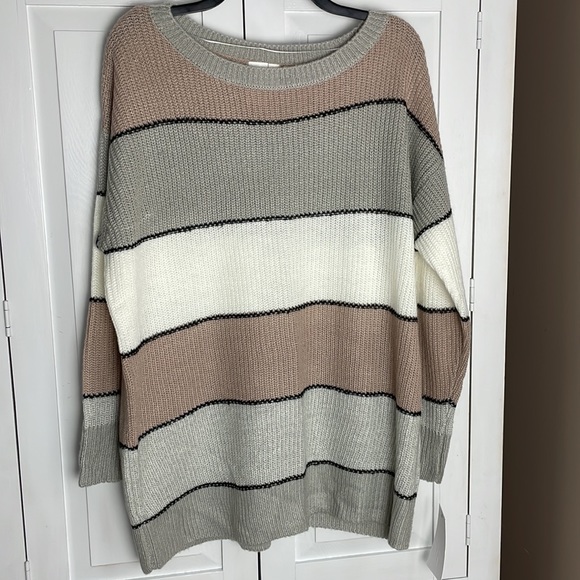 Ady P Striped Color Block Sweater Pink White Gray Cream Tan Size Large - Picture 3 of 9